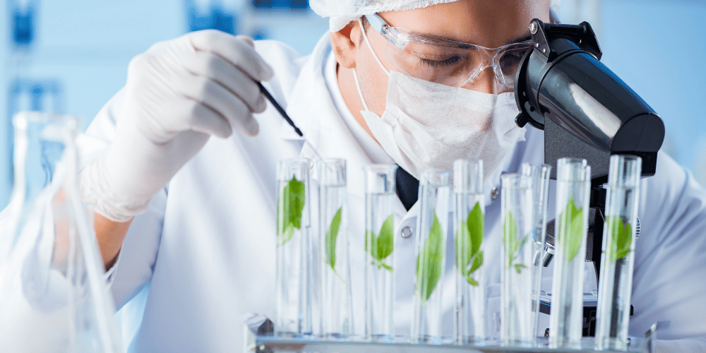 scientist doing biotech manufacturing testing in a lab