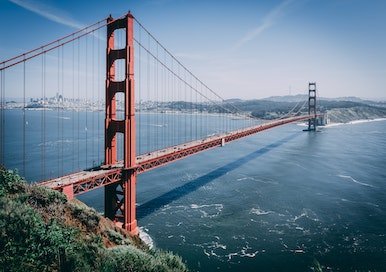 Golden Gate bridge photographed from the side