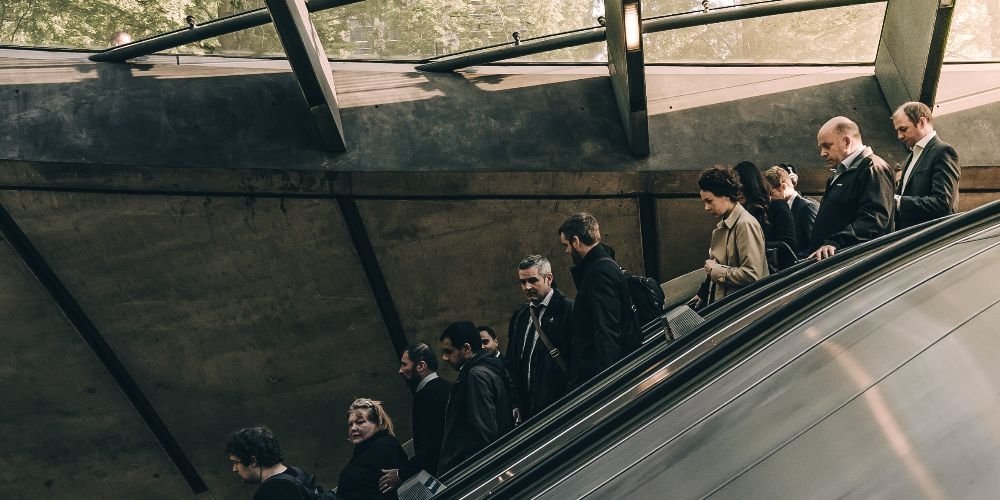 People standing on an escalator