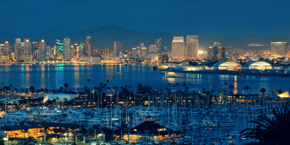 View of San Diego from the waters at night